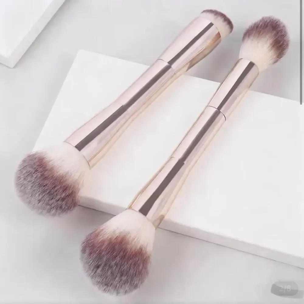 Dual End Makeup Brush Set Gold Tone New, for Liquids Creams & Powders